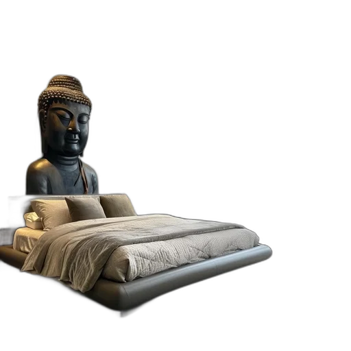 furniture, 3d render, photorealistic, concept art, earth tones, modern, bedroom, features transparent PNG cut-out