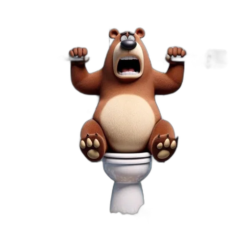 animal, concept art, 3d render, astonished, bear, bathroom, holds, onto transparent PNG cut-out