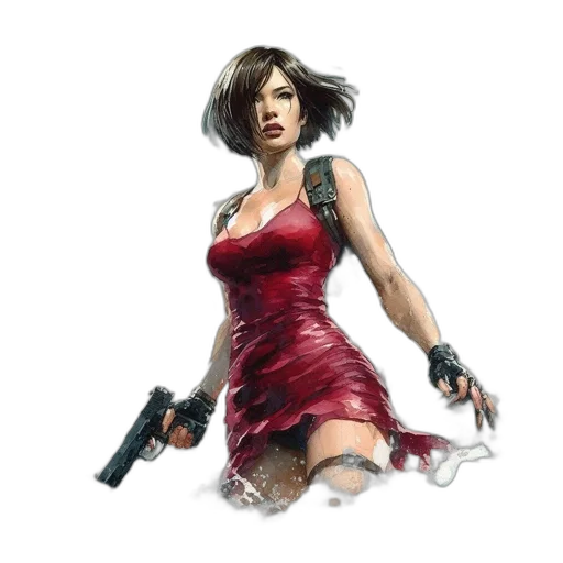 weapon, dress, concept art, comic book art, photorealistic, fantasy art, red, woman transparent PNG cut-out