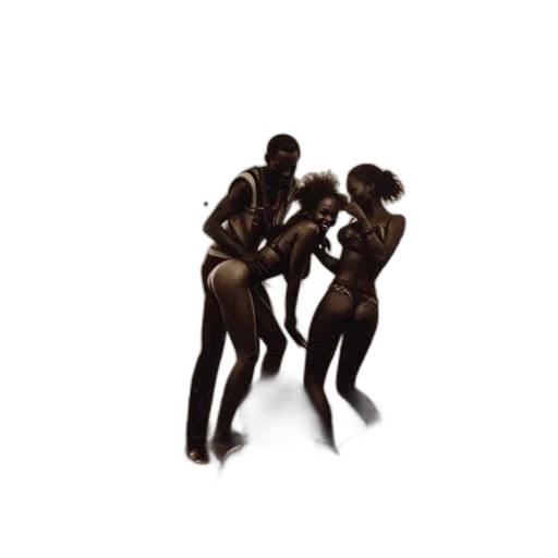 3d render, concept art, earth tones, 1972, carnival, event, three, individuals transparent PNG cut-out