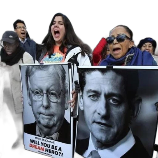 protesters, hold, signs, photos, mitch, mcconnell, another, politician transparent PNG cut-out