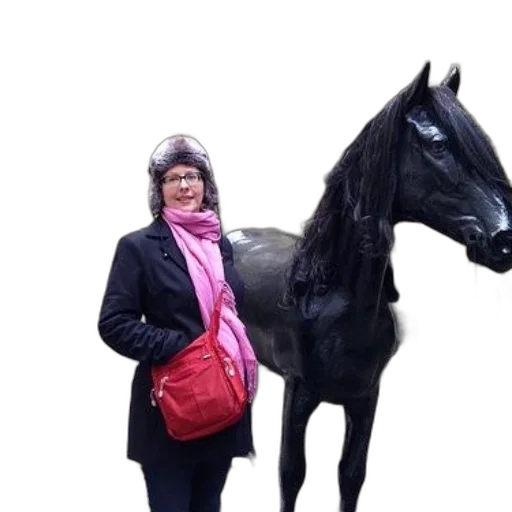 animal, staff, woman, black, coat, pink, scarf, stands transparent PNG cut-out