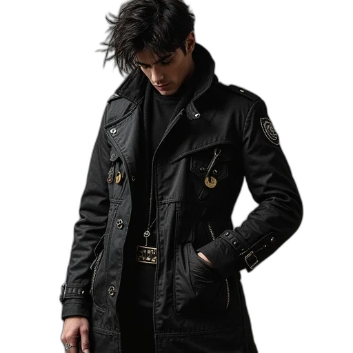 jacket, cyberpunk, photorealistic, dark, punk, style, trench, coat transparent PNG cut-out