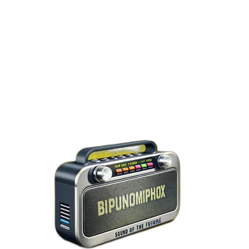 weapon, cyberpunk, vintage, advertisement, bluetooth, mp3, radio, features transparent PNG cut-out