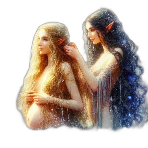 fantasy art, concept art, pixel art, watercolor, snow, fire, golden, two transparent PNG cut-out