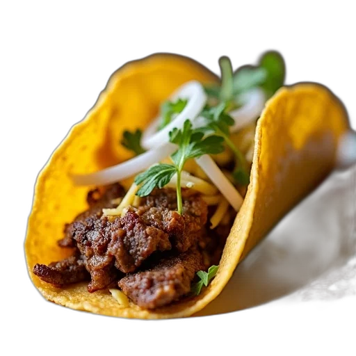 food, photorealistic, close-up, view, taco, large, piece, meat transparent PNG cut-out