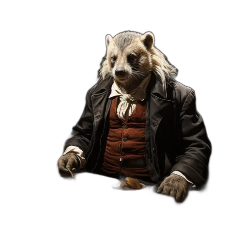 animal, jacket, staff, creature, concept art, 3d render, fantasy art, photorealistic transparent PNG cut-out
