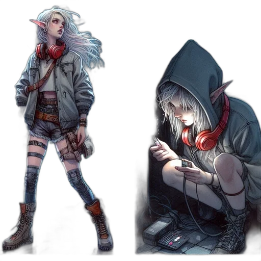 jacket, concept art, cyberpunk, fantasy art, comic book art, dark, monochrome, red transparent PNG cut-out