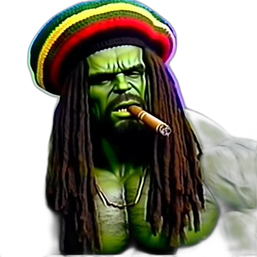 hat, photorealistic, concept art, comic book art, green-skinned, muscular, figure, dreadlocks transparent PNG cut-out