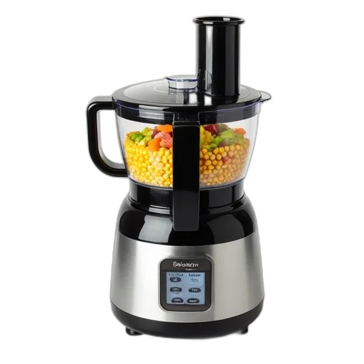 modern, food, processor, black, silver, design, displayed, white transparent PNG cut-out