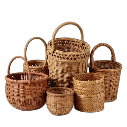 furniture, 3d render, earth tones, collection, woven, baskets, various, shapes transparent PNG cut-out