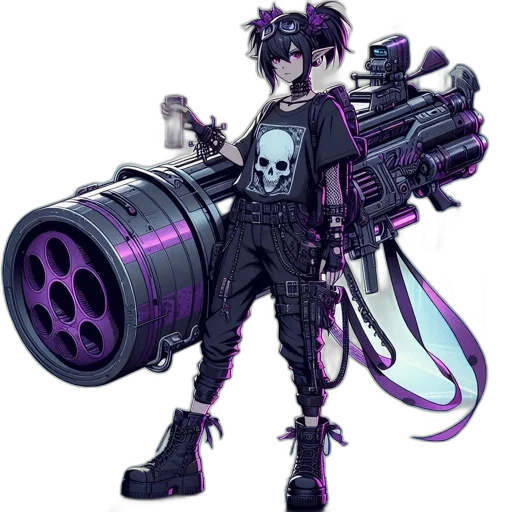 weapon, robot, staff, concept art, cyberpunk, pixel art, cartoon, dark transparent PNG cut-out