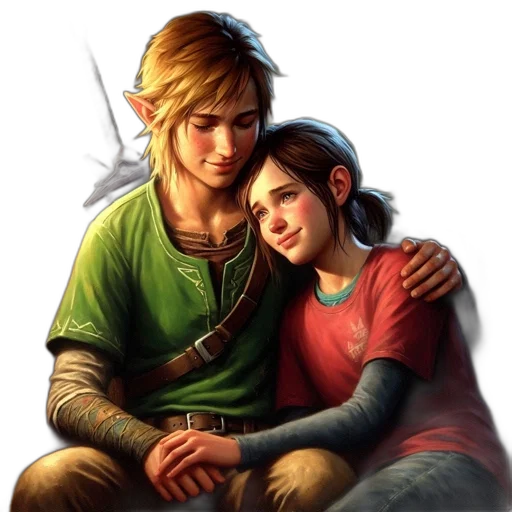 fantasy art, concept art, pixel art, photorealistic, two, elf-like, characters, share transparent PNG cut-out