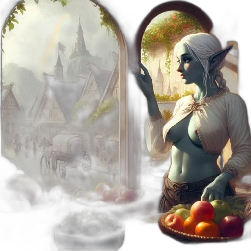 food, fantasy art, concept art, photorealistic, oil painting, fog, underwater, forest transparent PNG cut-out