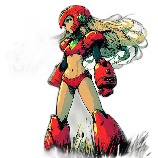 robot, comic book art, concept art, watercolor, pixel art, red, green, animated transparent PNG cut-out