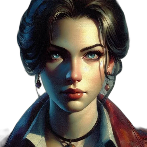 face, jacket, staff, jewelry, comic book art, fantasy art, photorealistic, concept art transparent PNG cut-out
