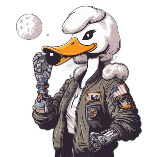 jacket, robot, staff, pixel art, concept art, comic book art, cartoon, monochrome transparent PNG cut-out