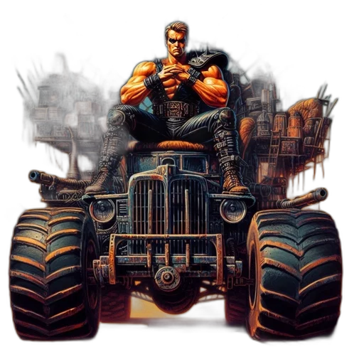 car, weapon, concept art, comic book art, pixel art, fantasy art, muscular, man transparent PNG cut-out