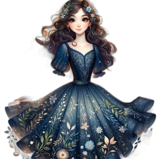 dress, crown, jewelry, fantasy art, concept art, watercolor, pixel art, blue transparent PNG cut-out