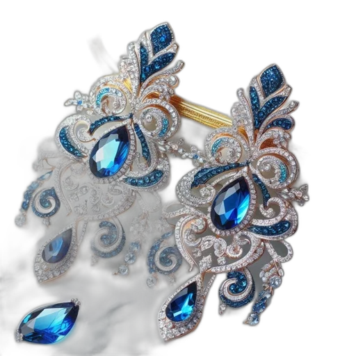 jewelry, crown, photorealistic, fantasy art, blue, ornate, earrings, shimmering transparent PNG cut-out