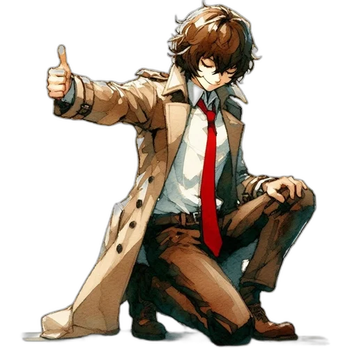staff, jacket, weapon, concept art, pixel art, anime, cartoon, earth tones transparent PNG cut-out
