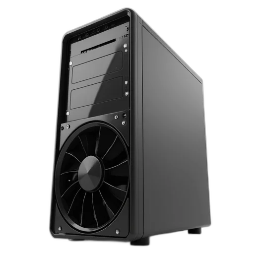 3d render, sleek, modern, computer, tower, black, silver, color transparent PNG cut-out
