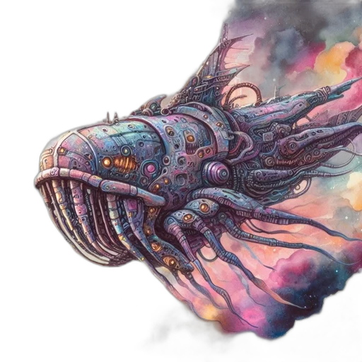 creature, dragon, animal, fantasy art, concept art, watercolor, photorealistic, outer space transparent PNG cut-out
