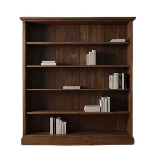 furniture, staff, 3d render, wooden, bookshelf, multiple, shelves, each transparent PNG cut-out