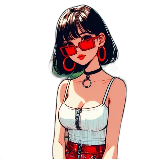 dress, jacket, jewelry, flower, cartoon, anime, pixel art, vaporwave transparent PNG cut-out