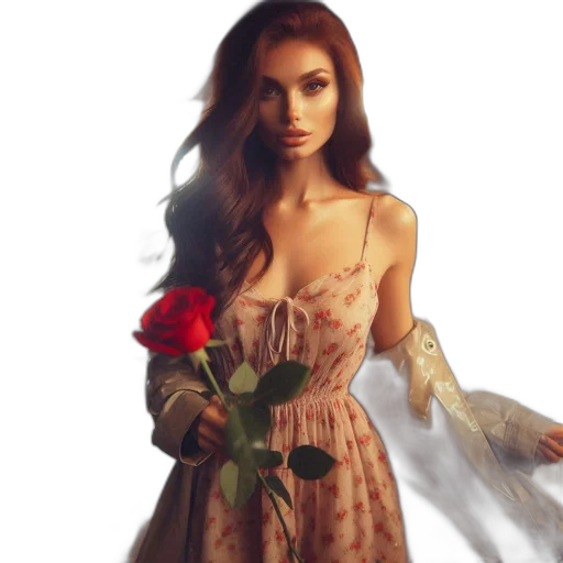 dress, jewelry, flower, photorealistic, concept art, fantasy art, 3d render, woman transparent PNG cut-out