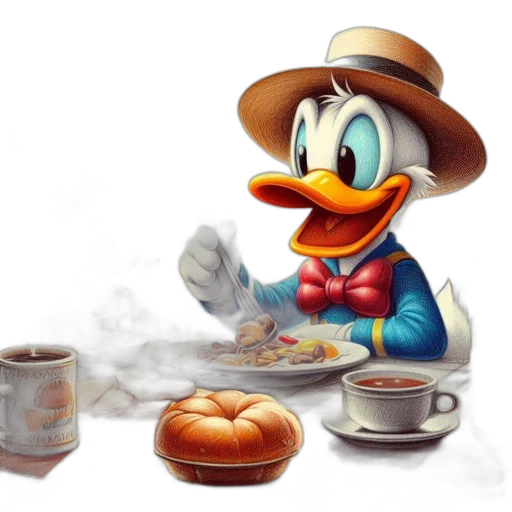 food, photorealistic, concept art, 3d render, oil painting, fog, donald, duck transparent PNG cut-out