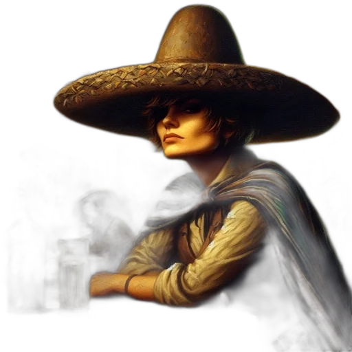 hat, staff, face, mask, photorealistic, fantasy art, concept art, oil painting transparent PNG cut-out