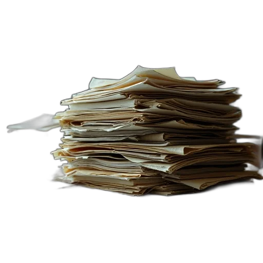 cluttered, office, space, large, pile, papers, books, desk transparent PNG cut-out