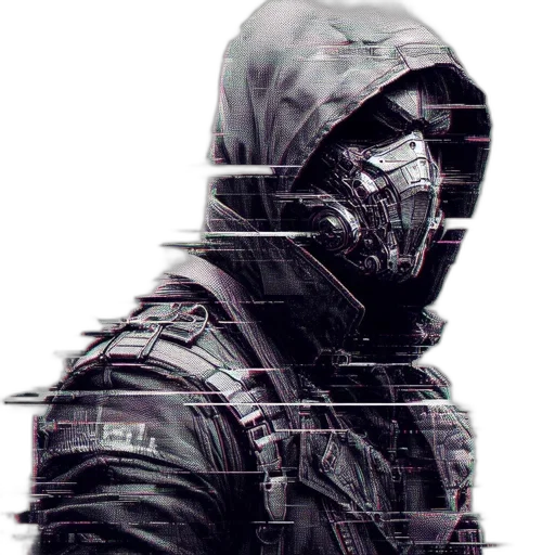 jacket, mask, face, weapon, cyberpunk, concept art, pixel art, comic book art transparent PNG cut-out