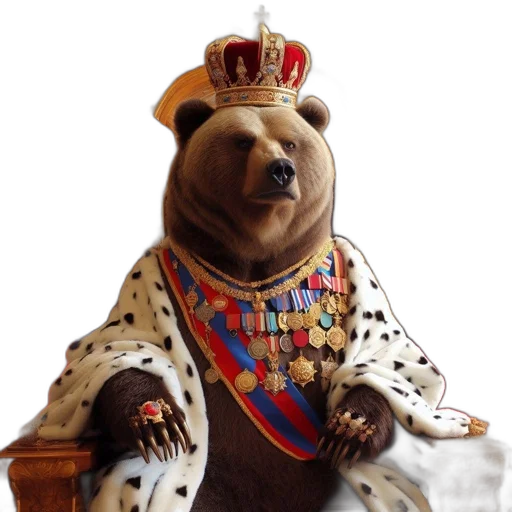 crown, animal, jewelry, photorealistic, 3d render, concept art, fantasy art, bear transparent PNG cut-out