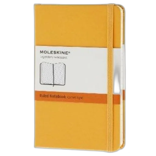 moleskine, ruled, notebook, yellow, cover, white, label, featuring transparent PNG cut-out
