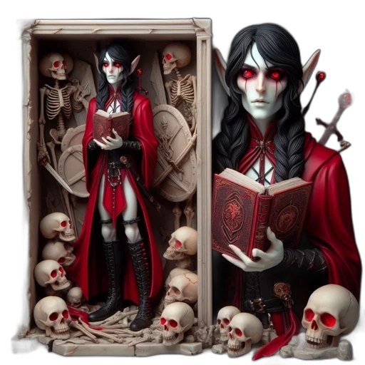 concept art, fantasy art, comic book art, red, dark, figure, wearing, cloak transparent PNG cut-out