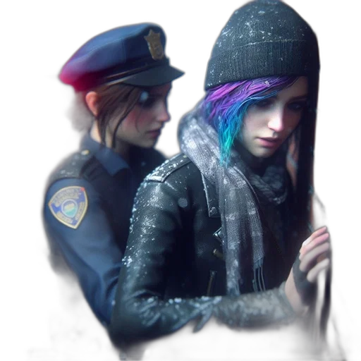 jacket, weapon, cyberpunk, concept art, photorealistic, fantasy art, snow, neon lights transparent PNG cut-out