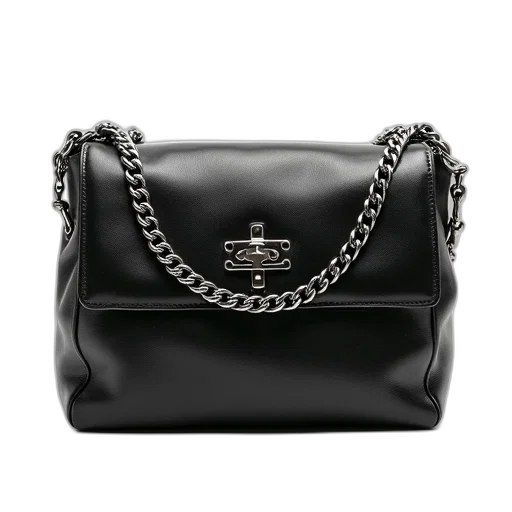 jewelry, black, leather, handbag, shiny, surface, silver, chain transparent PNG cut-out