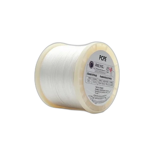 hair, spool, white, thread, label, pcpe, displayed, against transparent PNG cut-out