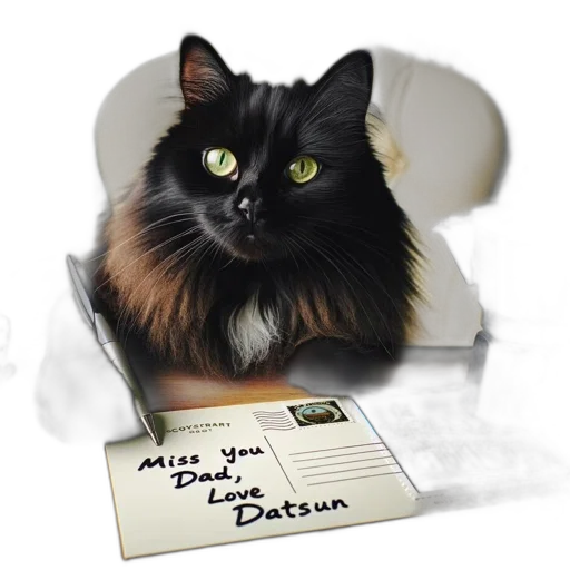 staff, photorealistic, black, cat, green, eyes, named, datsun transparent PNG cut-out