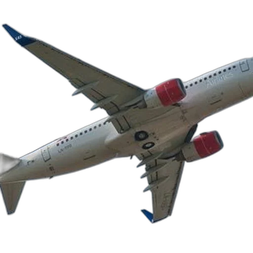 3d render, white, airplane, red, engines, blue, tail, fin transparent PNG cut-out