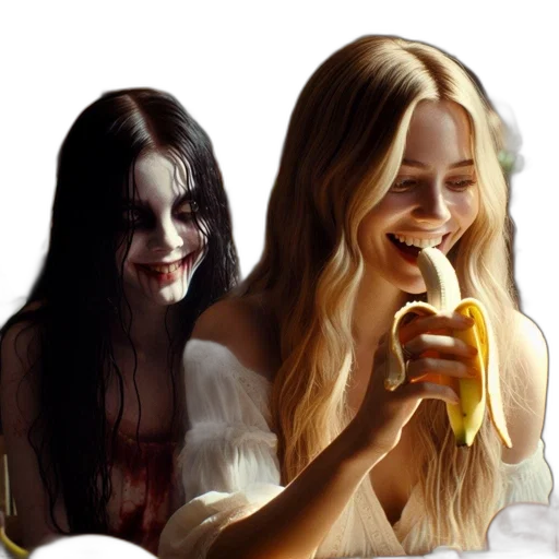 concept art, photorealistic, fantasy art, comic book art, woman, blonde, hair, laughs transparent PNG cut-out