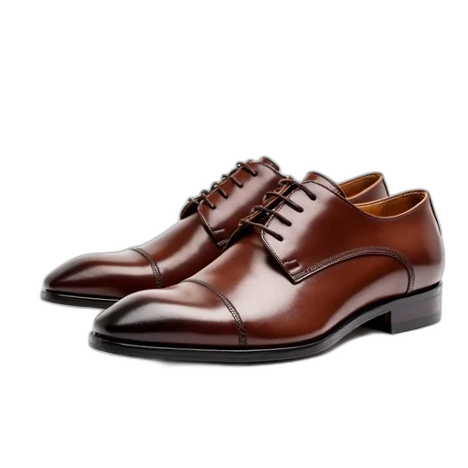 shoes, pair, brown, leather, dress, laces, displayed, against transparent PNG cut-out