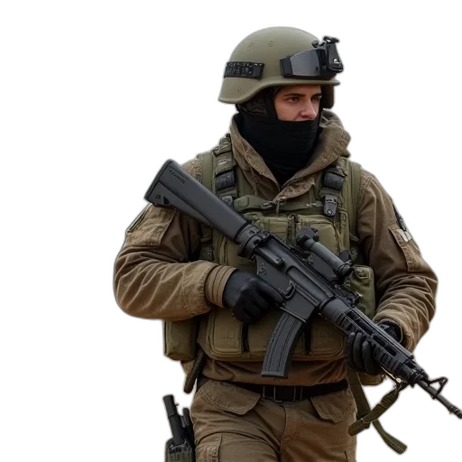 weapon, staff, jacket, mask transparent PNG cut-out