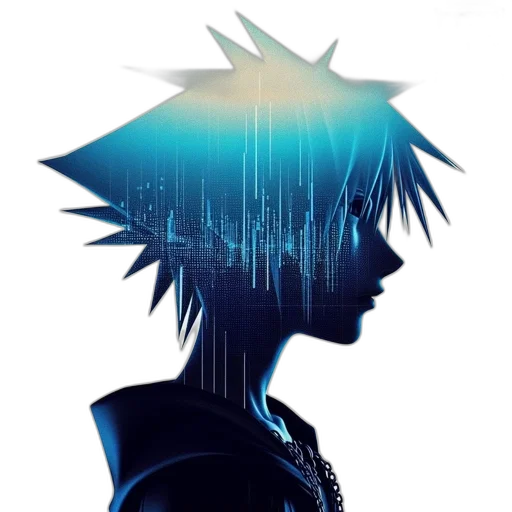 robot, cyberpunk, concept art, anime, pixel art, neon lights, blue, digital transparent PNG cut-out