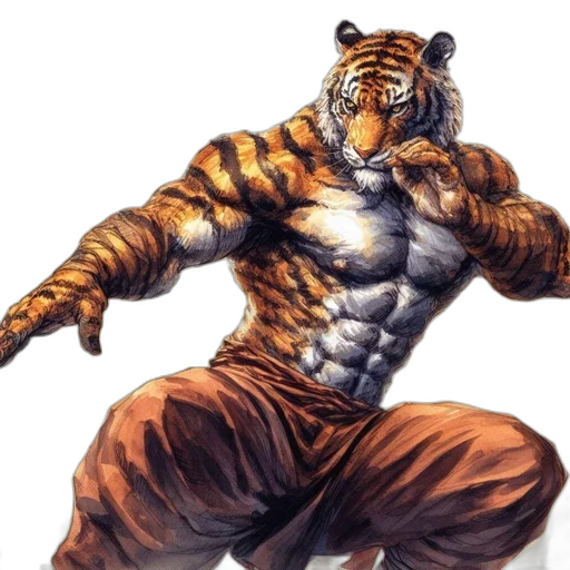animal, creature, fantasy art, comic book art, concept art, oil painting, anthropomorphic, tiger transparent PNG cut-out
