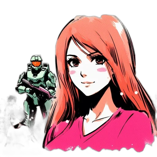 robot, face, concept art, comic book art, anime, cartoon, red, green transparent PNG cut-out