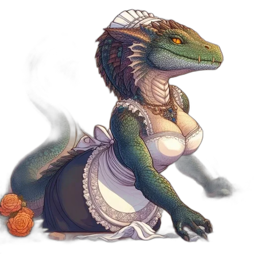 dragon, dress, creature, animal, fantasy art, concept art, pixel art, photorealistic transparent PNG cut-out
