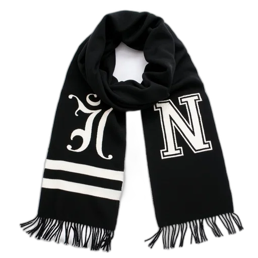 monochrome, black, white, scarf, large, letter, center, surrounded transparent PNG cut-out